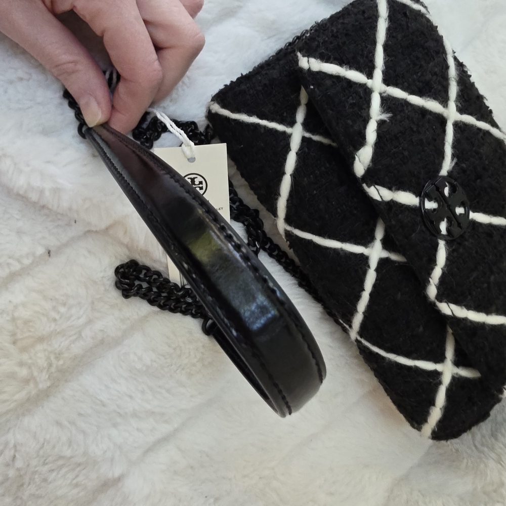 Tory Burch Willa Black and White Tweed Crossbody Flap Bag - Picture 11 of 11